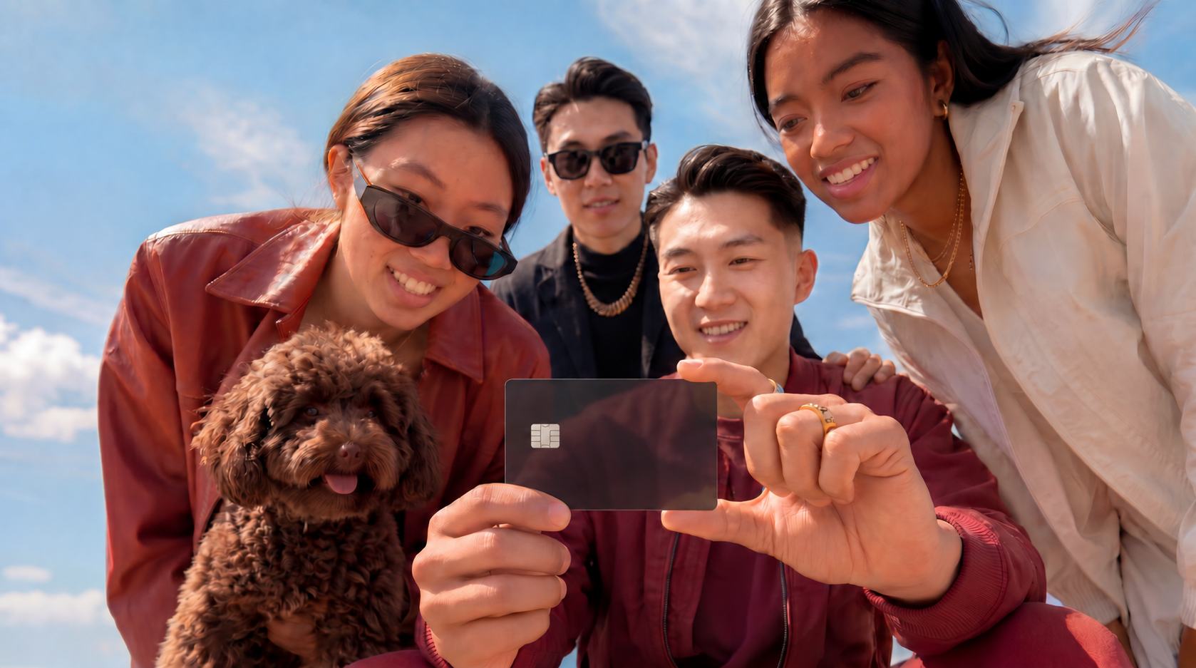 Friends holding the IVO One card